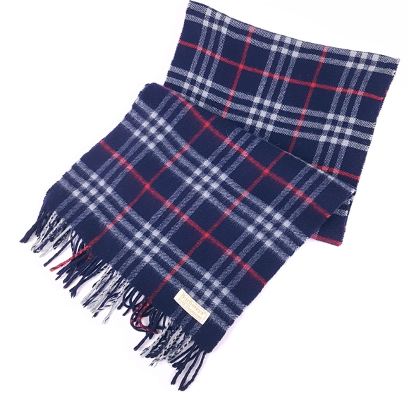 Vtg BURBERRY'S Navy Classic Check Cashmere Scarf